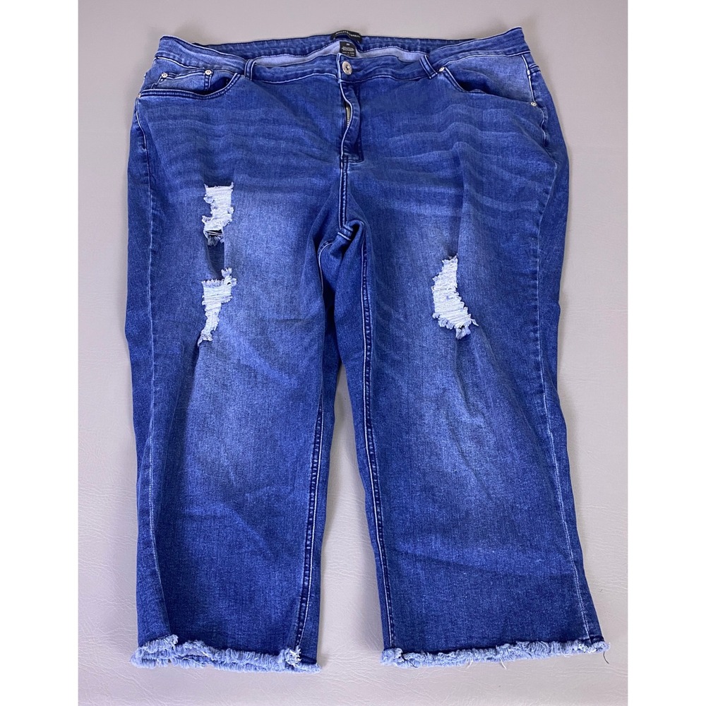 Ashley Stewart Cropped Jeans Women's Plus Size 26 Distressed‎ Blue Frayed Hem
